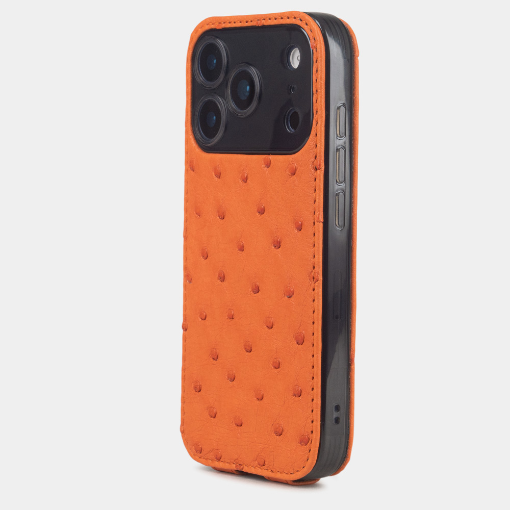 Кожаный чехол для iPhone 17 Pro, страус оранжевого цвета