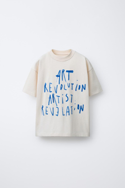 ZARA ФУТБОЛКА С ПРИНТОМ, ЭКРЮ