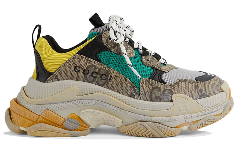 GUCCI/Gucci x Balenciaga Balenciaga Triple S Fashion Breathable low-cut daddy shoes women's Khaki brown distressed style