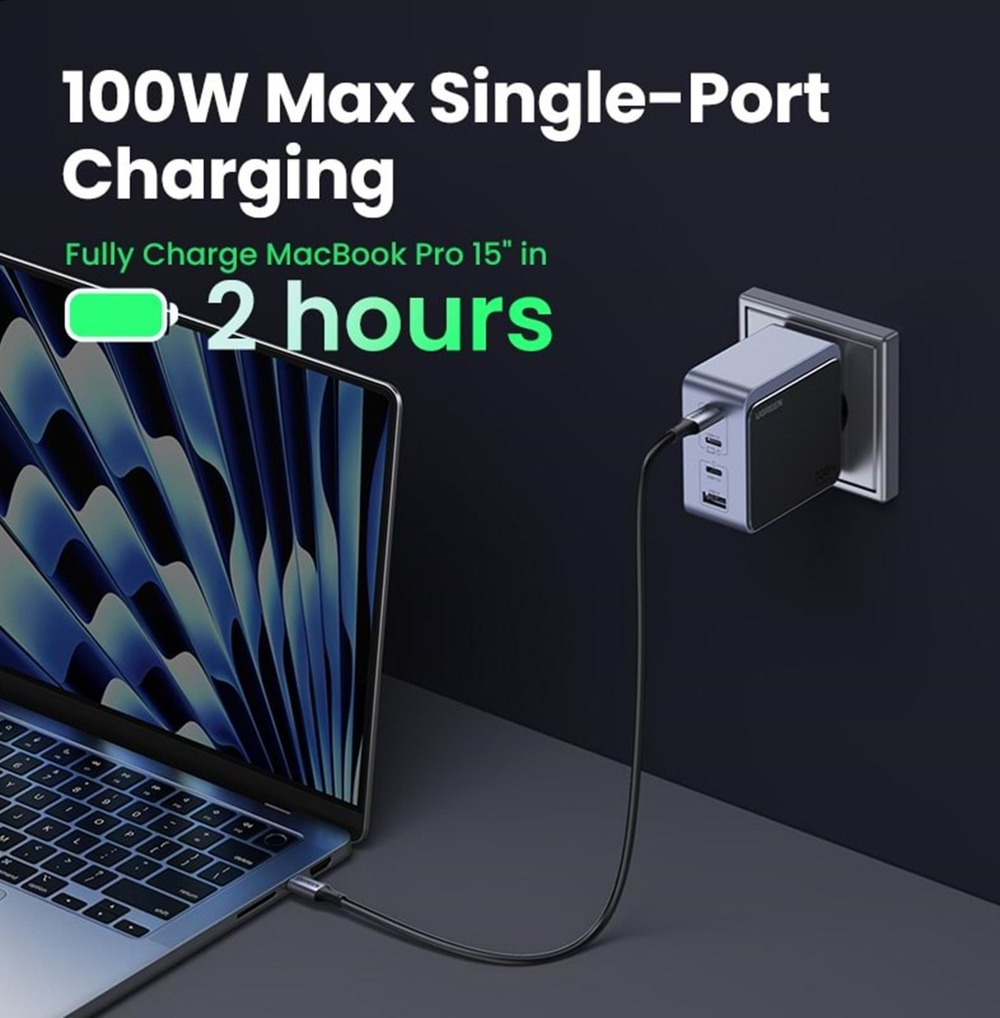Зарядное устройство 3xUSB C+1xUSB, 100W, GaNInfinity X565, UGREEN 35043