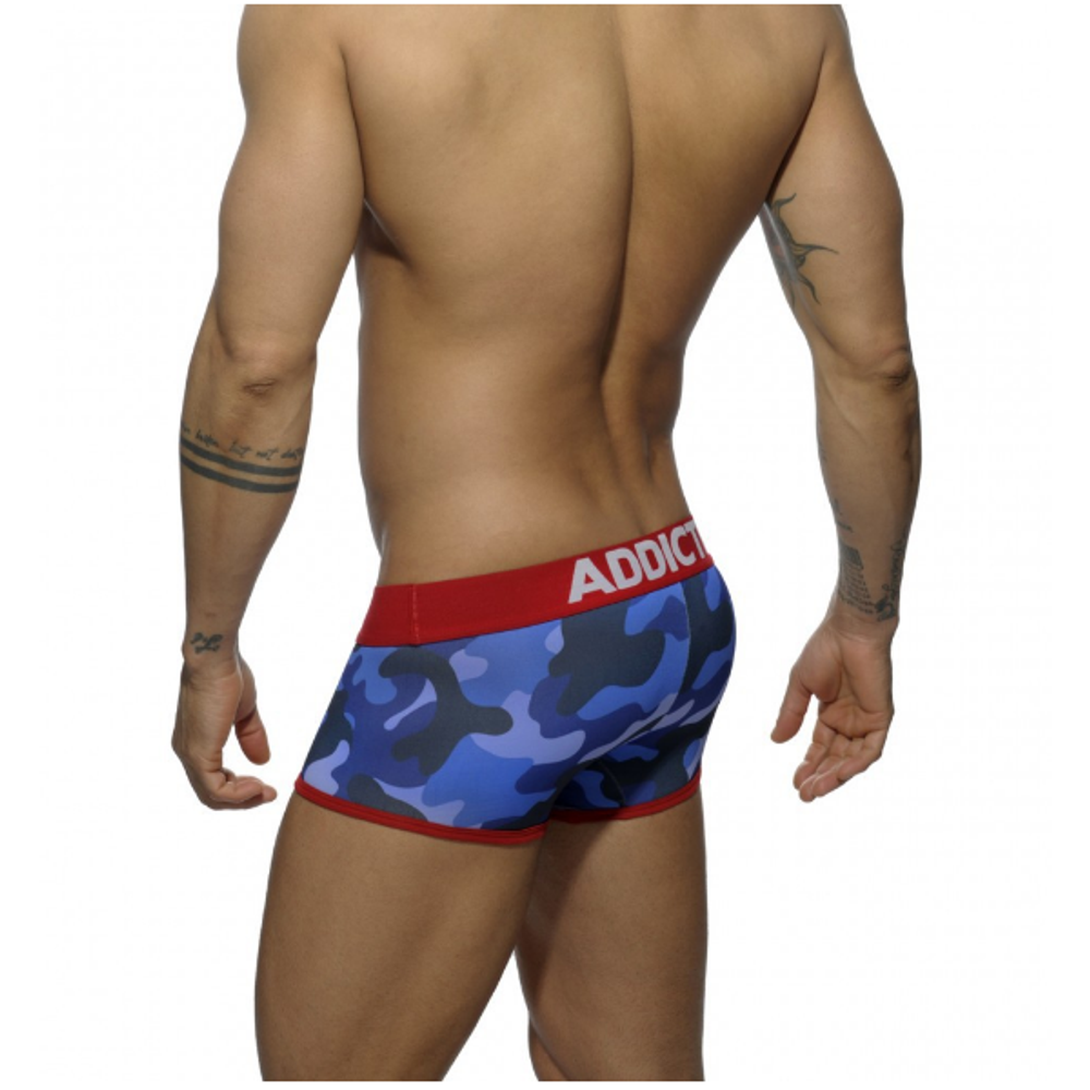 Мужские трусы хипсы камуфляжные синие с красной резинкой Addicted