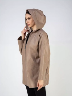 Кожаная куртка демисезонная оверсайз с капюшоном