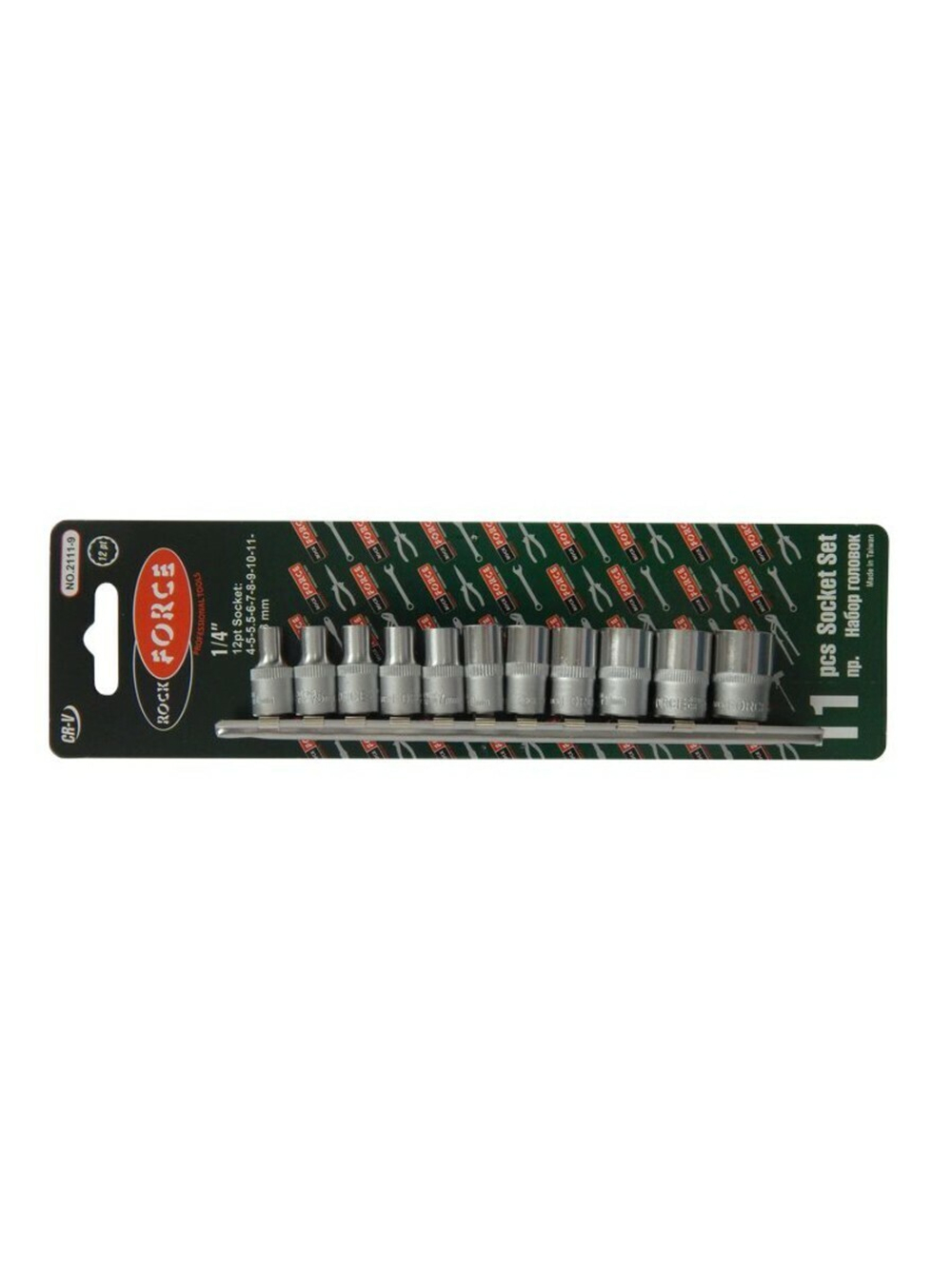 Набор головок 11пр. 1/4''12гр.(4,5,5.5,6-13мм) на планке RockForce##Rock FORCE RF-2111-9