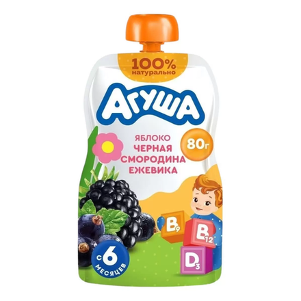 Пюре фруктовое Агуша Черная Смородина Ежевика 90 гр пауч