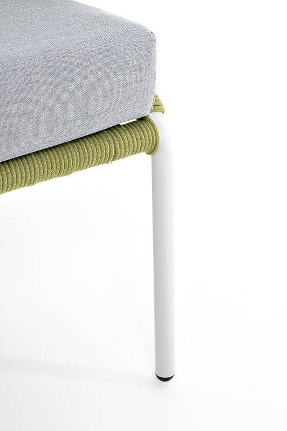 "Милан" диван 2-местный плетеный из роупа, каркас алюминий светло-серый (RAL7035) шагрень, роуп салатовый меланж круглый, ткань светло-серая