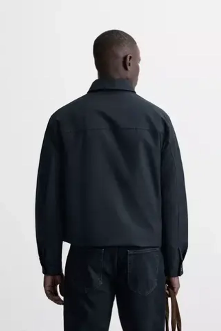 ZARA СТЕГАНАЯ КУРТКА-РУБАШКА REGULAR FIT, МОРСКОЙ СИНИЙ