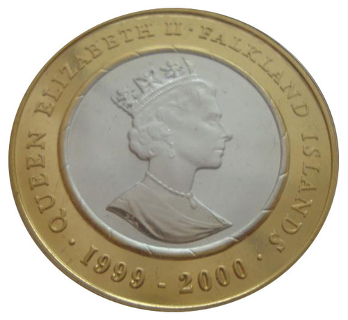 Фолклендские о-ва 2 фунта 1999-2000 Миллениум Дельфин Пингвины птицы СЕРЕБРО