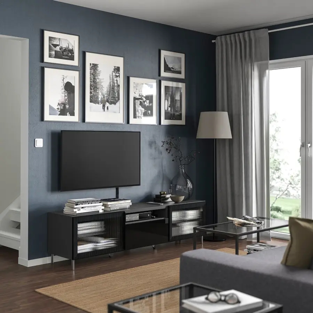 Тумба под ТВ - IKEA BESTÅ/BESTA/БЕСТО ИКЕА, 42х48х180 см, черный