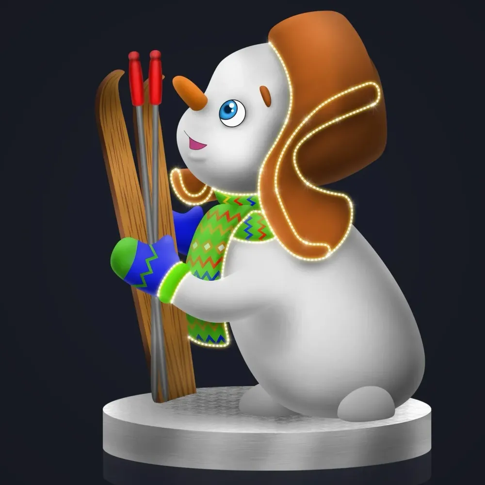 уличная фигура снеговичок с лыжами