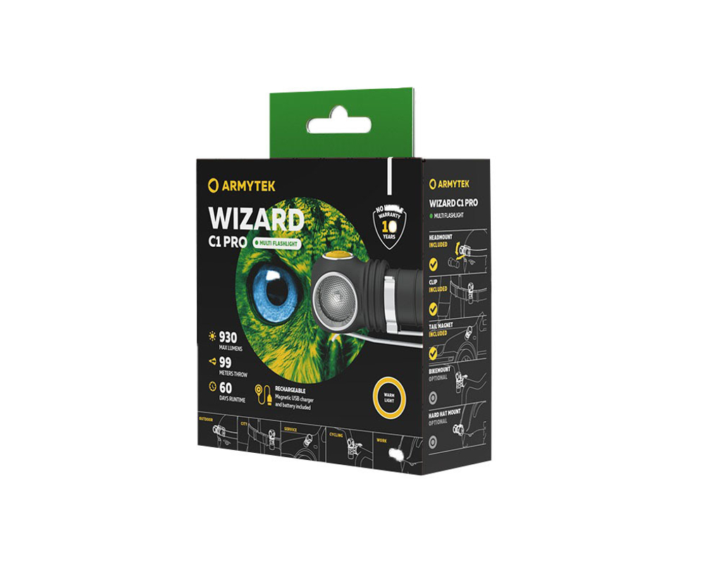 Мультифонарь светодиодный Armytek Wizard C1 Pro Magnet Usb, 930 лм, теплый свет, аккумулятор