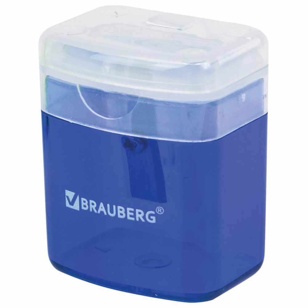 Точилка BRAUBERG "OfficeBox" с контейнером и крышкой прямоугольная в упаковке с подвесом ассорти (72 штуки в упаковке)