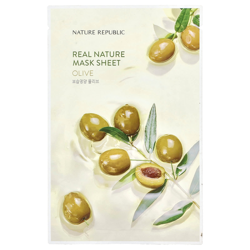 Nature Republic, Real Nature Beauty Mask Sheet, с оливковым маслом, 1 шт., 23 мл (0,77 жидк. унц.)