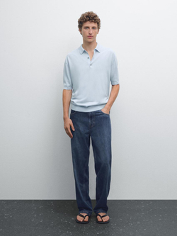 Massimo Dutti Трикотажное поло с короткими рукавами, голубой