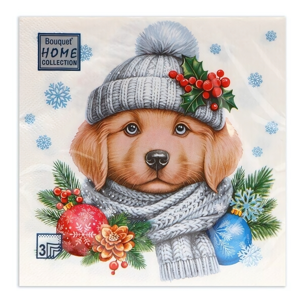 Салфетки бумажные Home Collection Classic «Добрый пёсик» 33х33 , 3 слоя, 20л
