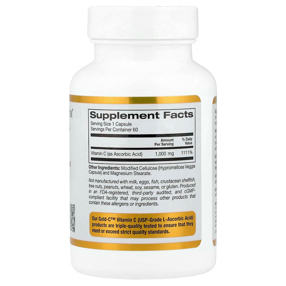 California Gold Nutrition, Gold C™, витамин C класса USP, 1000 мг, 60 растительных капсул