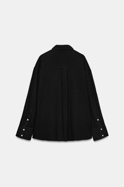 ZARA РУБАШКА ОВЕРСАЙЗ С КАРМАНОМ, ЧЕРНЫЙ