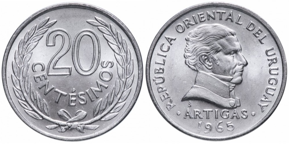Уругвай 20 сентесимо, 1965 Хосе Хервасио Артигас UNC
