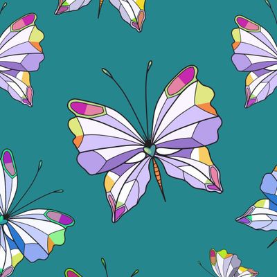 Нежные бабочки на цветном фоне.