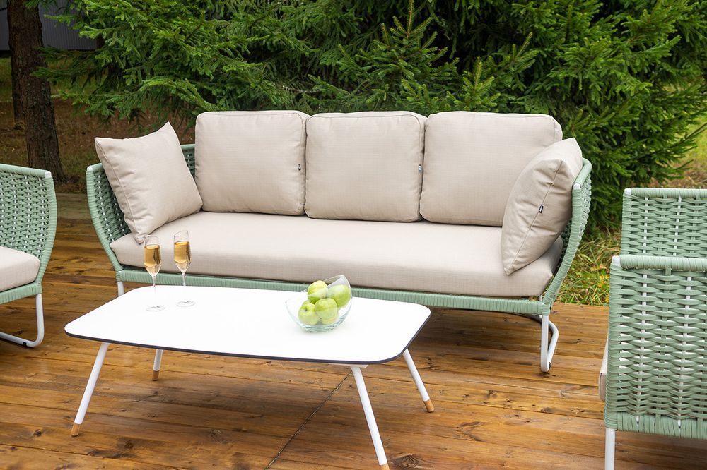 "Фиджи" лаунж-зона 5-местная плетеная из роупа (веревки), каркас алюминиевый светло-серый, роуп зеленый (4204)