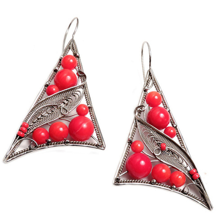 Серьги "Ассоль" коралл красный