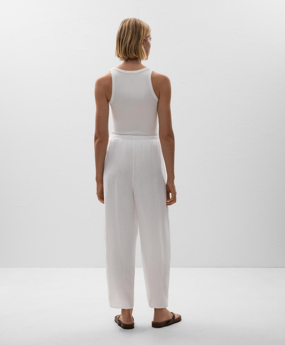 OYSHO Брюки-бочонки из 100% льна с закругленными разрезами, белый