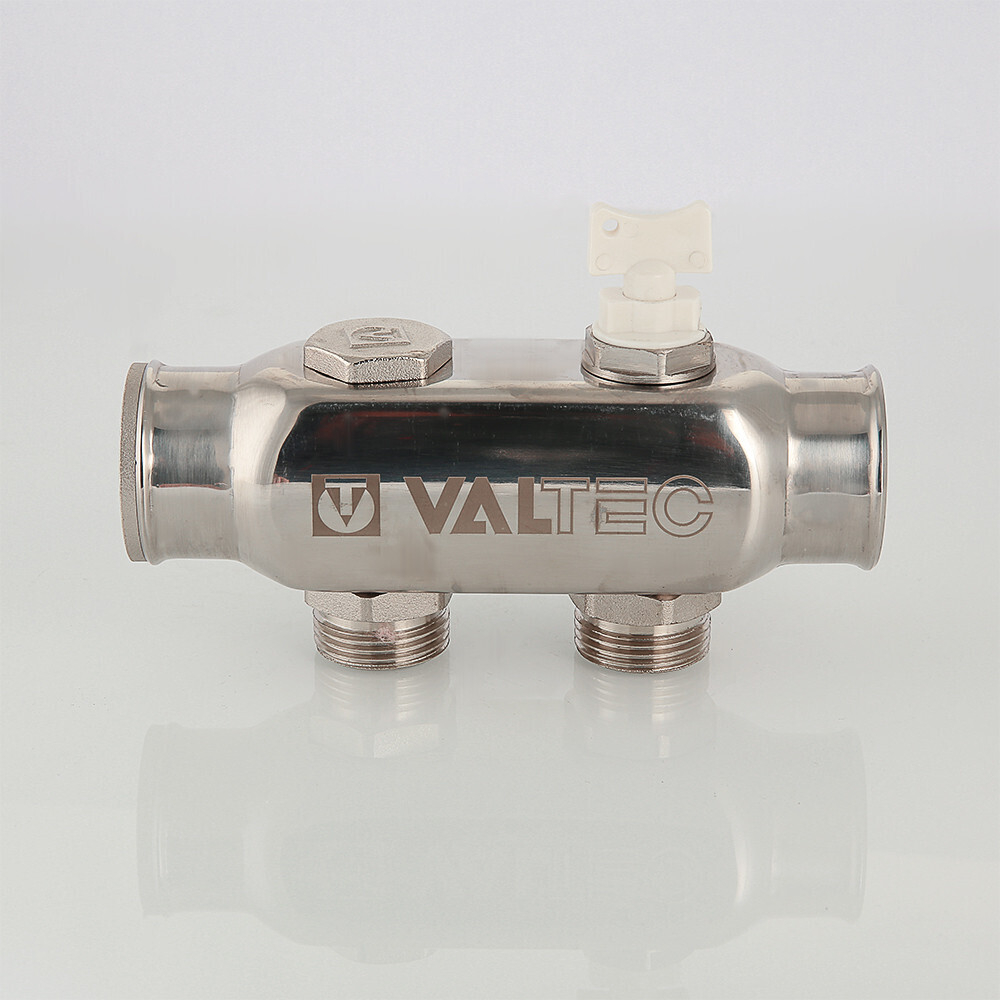 Коллектор VALTEC из нержавеющей стали с межосевым расстоянием выходов 50 мм 1", 8 x 3/4", "евроконус" (VTc.505.SS.060508)