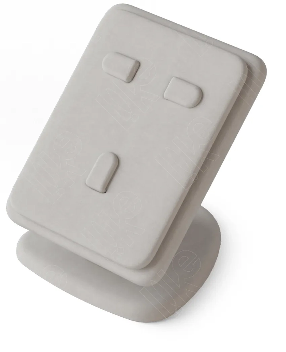 Подставка для гарнитура с 3 язычками на ножке с основанием серая замша 70×70×80 мм