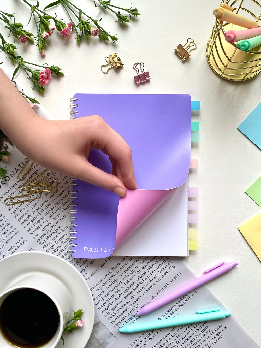 НОВИНКА! Тетрадь  А5 80 л. Pastel Collection Purple/Pink, с обложкой из двухстроннего двухцветного пластика, на металлическом гребне