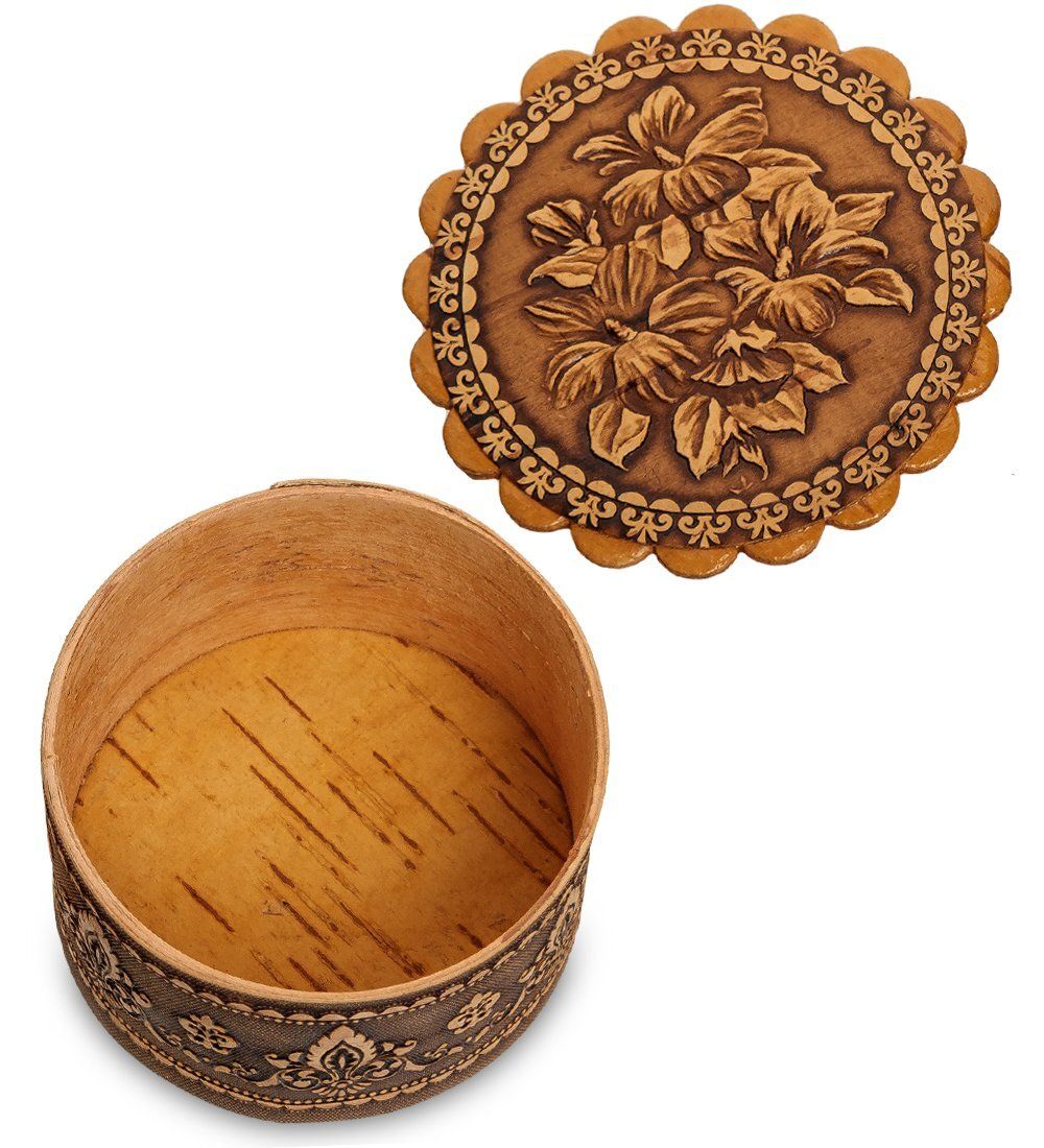 Народные промыслы BST-134/ 3 Шкатулка «Цветы» (береста)