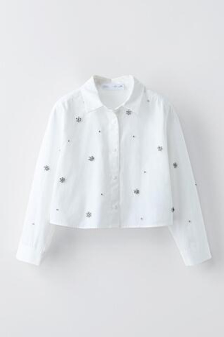 ZARA РУБАШКА С ДЕКОРАТИВНЫМИ ДЕТАЛЯМИ, БЕЛЫЙ