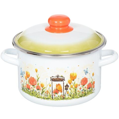 Кастрюля сталь, эмал, 3 л, с крыш, СтальЭмаль, Голландская белоснежная, 7RD181M, индукц