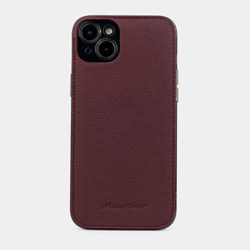 Чехол для iPhone 14 из кожи теленка, бордового цвета
