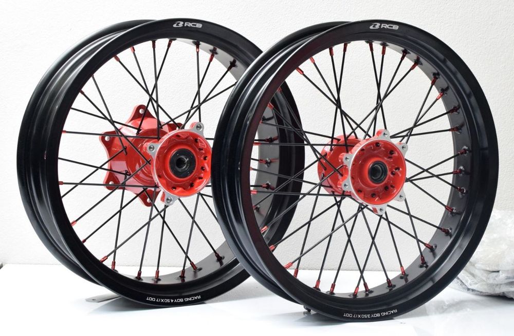 Motard wheel set for Honda CRF300L-Rally. 17 inches rims. Black/Red (ABS/non ABS)