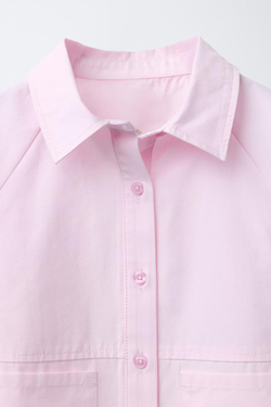 ZARA УКОРОЧЕННАЯ РУБАШКА С КАРМАНАМИ, РОЗОВЫЙ