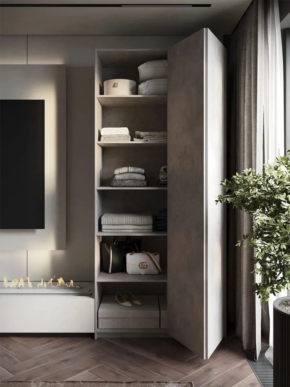 Шкаф Распашной Серый 101х220х52,5 SOHO Push to Move, полки