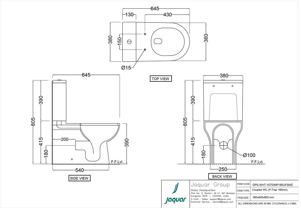 Jaquar, Унитаз напольн. с бачком Opal Prime, сиденье из дюропласта, белый OPS-WHT-15753NP180UFSMZ