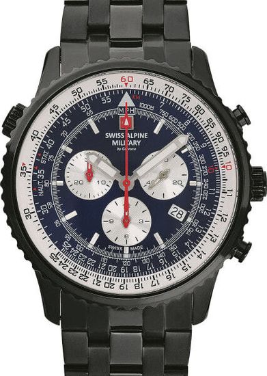 С браслетом Мужские наручные часы с черным браслетом Swiss Alpine Military 7078.9175 chrono mens 45mm 10ATM