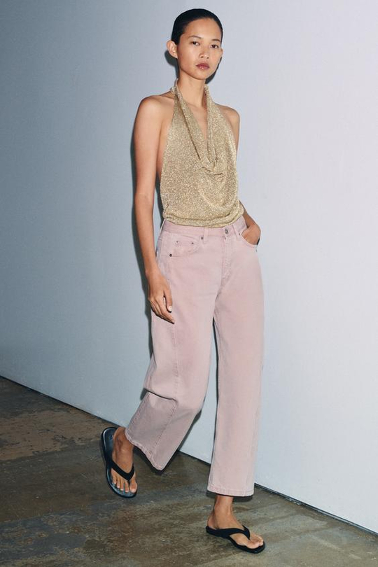 ZARA ДЖИНСЫ ZW COLLECTION ANKLE RELAXED СО СРЕДНЕЙ ПОСАДКОЙ, РОЗОВЫЙ