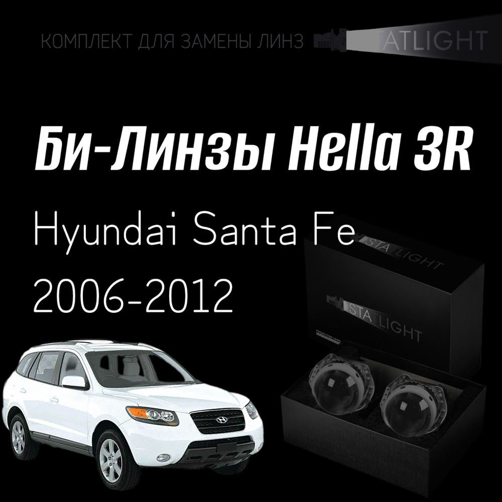 Би-линзы Hella 3R для фар на Hyundai Santa Fe 2006-2012, комплект биксеноновых линз, 2 шт