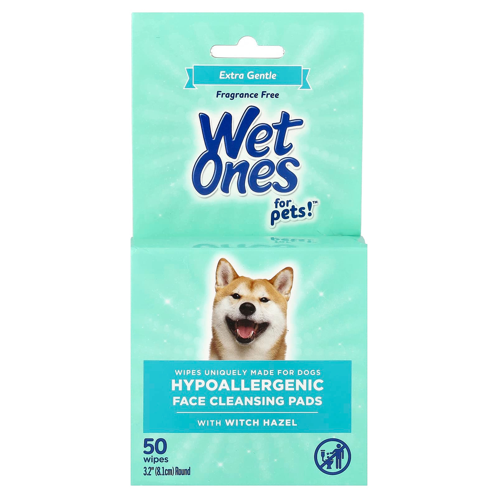 Wet Ones, For Pets!™, гипоаллергенные очищающие диски для лица с гамамелисом, для собак, без отдушки, 50 салфеток