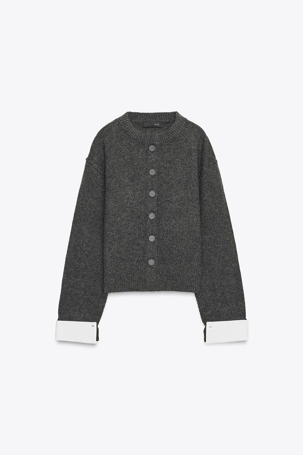 ZARA КАРДИГАН С КОНТРАСТНЫМИ ДЕТАЛЯМИ, СЕРЫЙ МЕЛАНЖ