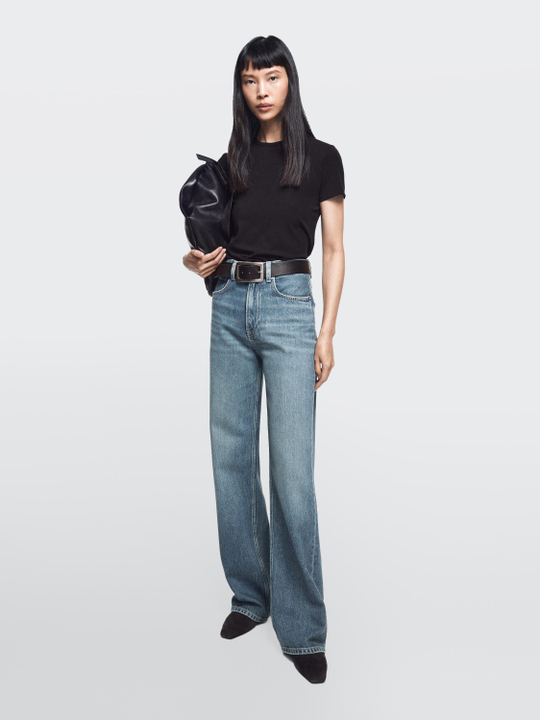 Massimo Dutti Джинсы с высокой талией и широкими штанинами, средне-синий