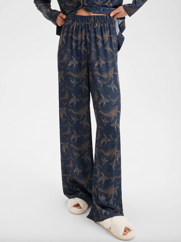 Шелковая пижама с китами - M размер (тройка)