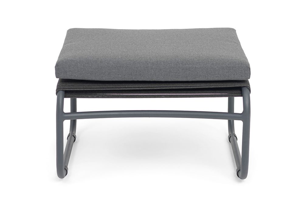 "Ането" пуф плетеный из роупа, каркас алюминий темно-серый (RAL7024) муар, роуп темно-серый круглый