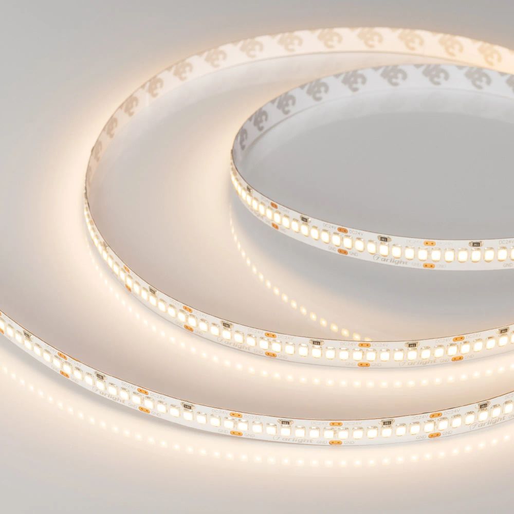 Светодиодная лента RT-A252-10mm 24V Warm2700 (11 W/m, IP20, 2835, 5m) (Arlight, Открытый) 022653(2)