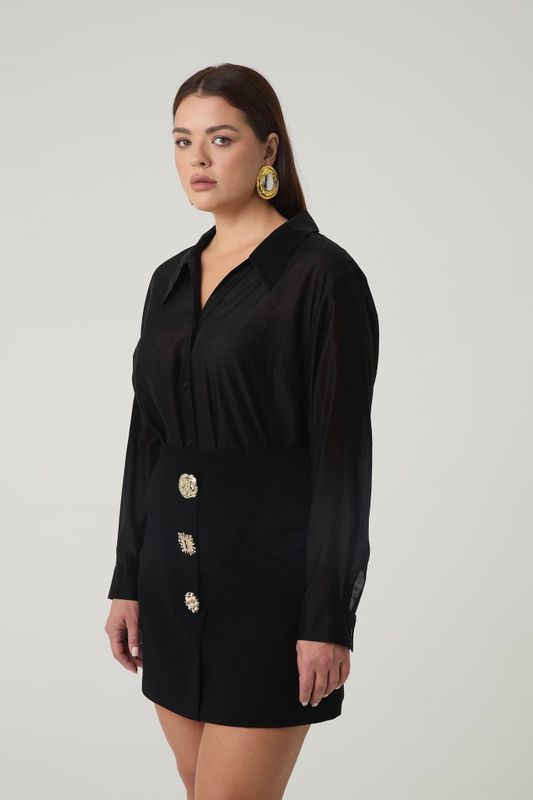 Юбка мини с золотыми пуговицами, черный