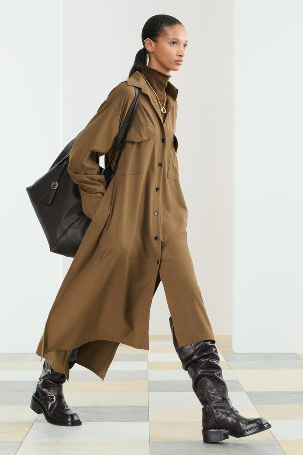 ZARA ПЛАТЬЕ МИДИ С ДЛИННЫМИ РУКАВАМИ, ХАКИ