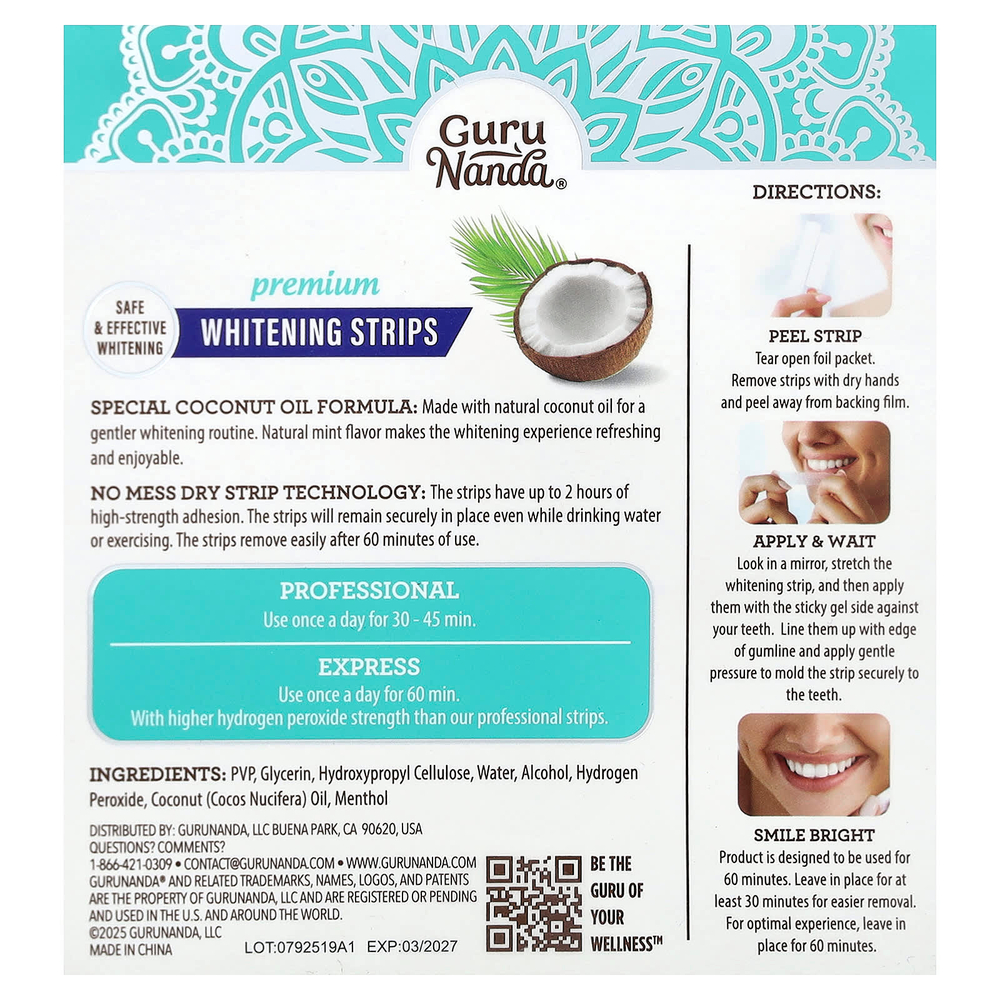 GuruNanda, премиальные отбеливающие полоски, 14 шт.