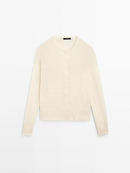 Massimo Dutti Льняной кардиган с пуговицами, ванильный