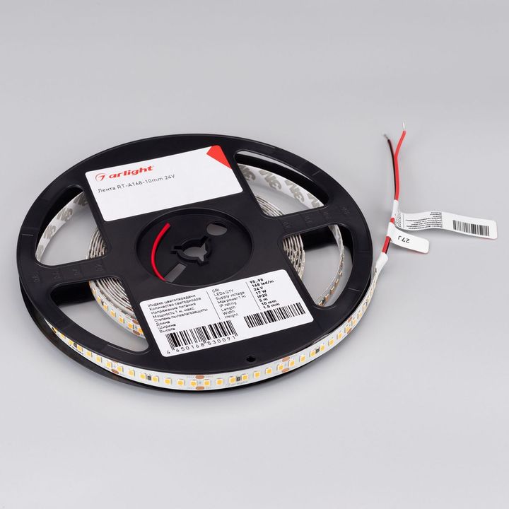 Светодиодная лента Arlight 17W/m 168Led/m 2835SMD холодный белый 5M RT-A168-10mm 24V Cool 8K 019092(2)